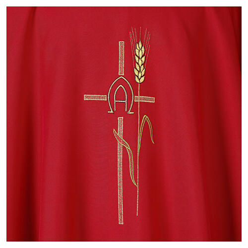 Chasuble 100% polyester croix alpha oméga avec épi de blé Gamma 6