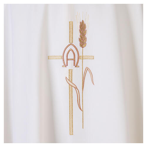 Chasuble 100% polyester croix alpha oméga avec épi de blé Gamma 8