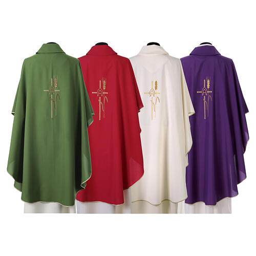 Chasuble 100% polyester croix alpha oméga avec épi de blé Gamma 15