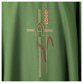 Chasuble 100% polyester with cross Alpha Omega and ear of wheat Gamma