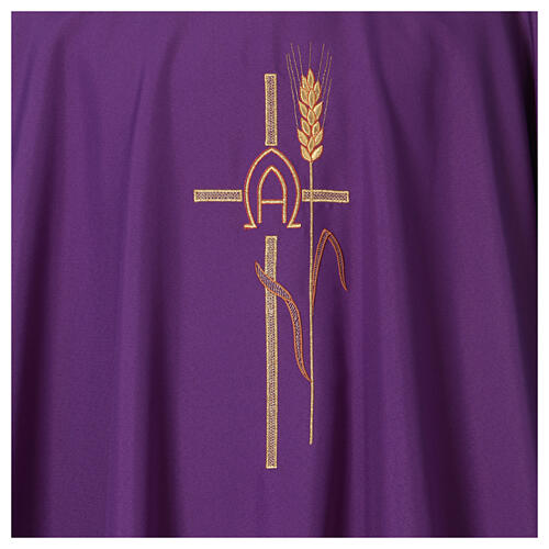 Chasuble 100% polyester with cross Alpha Omega and ear of wheat Gamma 4