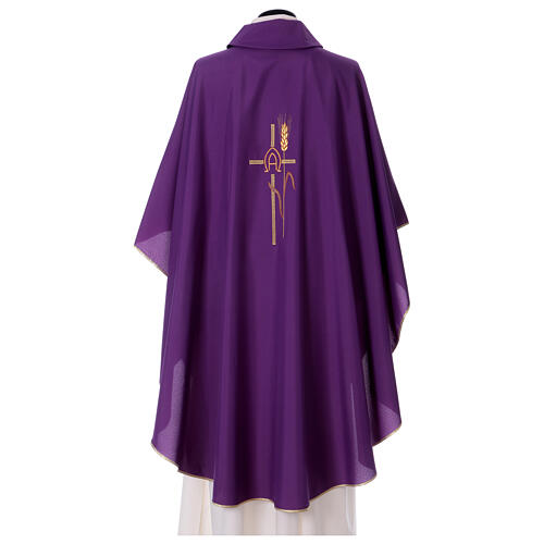 Chasuble 100% polyester with cross Alpha Omega and ear of wheat Gamma 8