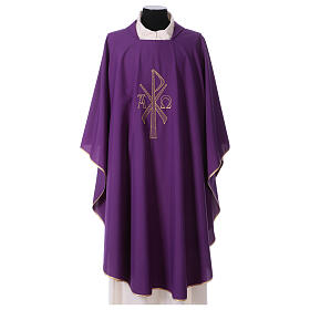 Chasuble with Chi-Rho, Alfa and Omega, 100% polyester Gamma
