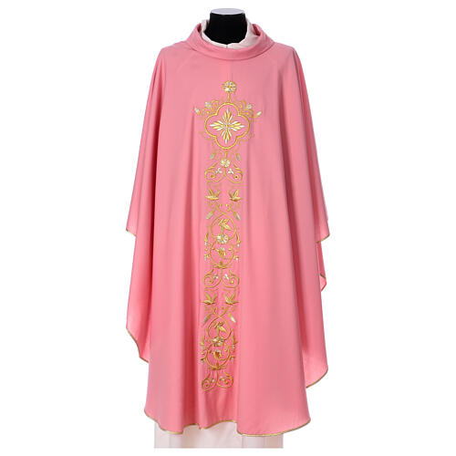 Pink chasuble 100% wool with golden decorations 1