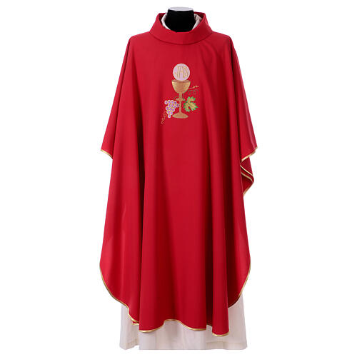 Chasuble with chalice, grapes and IHS host, 100% polyester 4