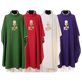 Priest chasuble with bunch, chalice and host IHS, 100% polyester