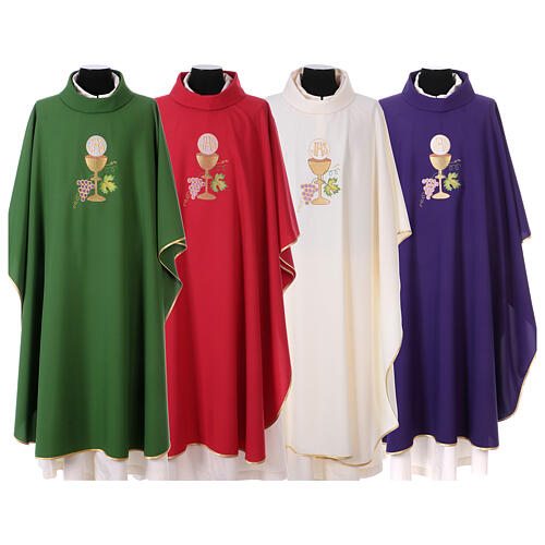 Priest chasuble with bunch, chalice and host IHS, 100% polyester 1
