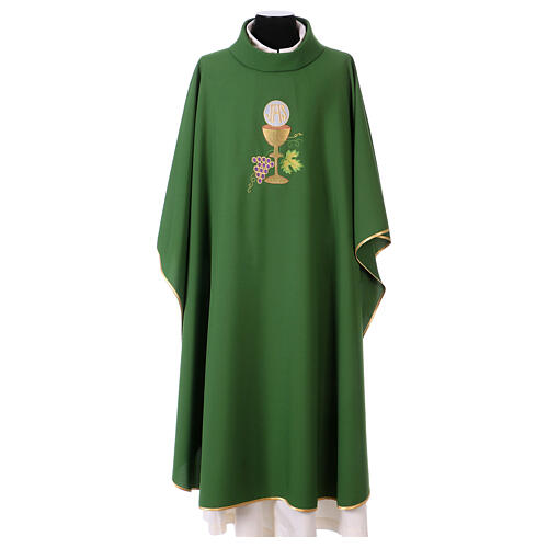 Priest chasuble with bunch, chalice and host IHS, 100% polyester 3
