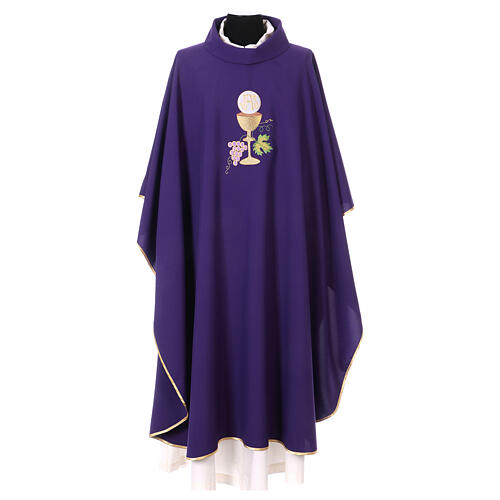 Priest chasuble with bunch, chalice and host IHS, 100% polyester 6