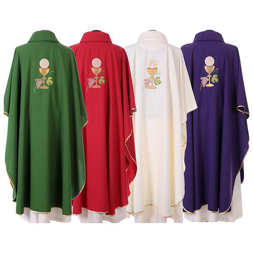 Priest chasuble with bunch, chalice and host IHS, 100% polyester 7