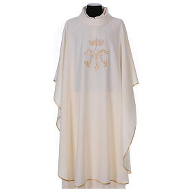 Embroidered chasuble with Marian symbol, 100% polyester