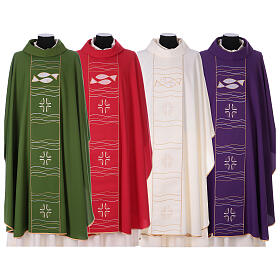Chasuble with fish and cross, polyester wool