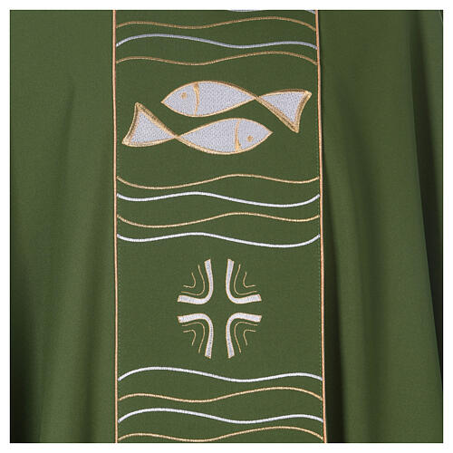 Chasuble with fish and cross, polyester wool 2