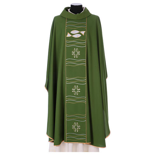 Chasuble with fish and cross, polyester wool 3