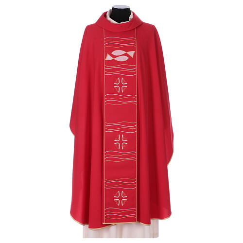 Chasuble with fish and cross, polyester wool 4
