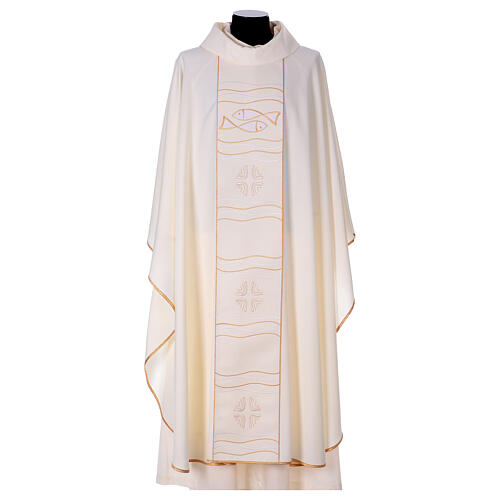 Chasuble with fish and cross, polyester wool 5