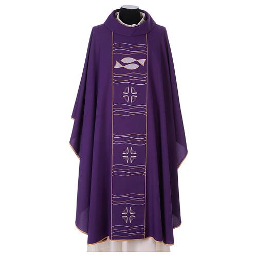 Chasuble with fish and cross, polyester wool 6
