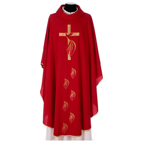 Rote Kasel Taube und Flamme Heiligen Geist Polyester 1