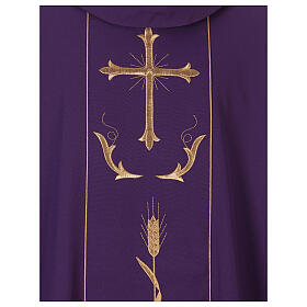 Chasuble in wool and polyester with cross and wheat design