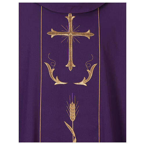 Chasuble in wool and polyester with cross and wheat design 2