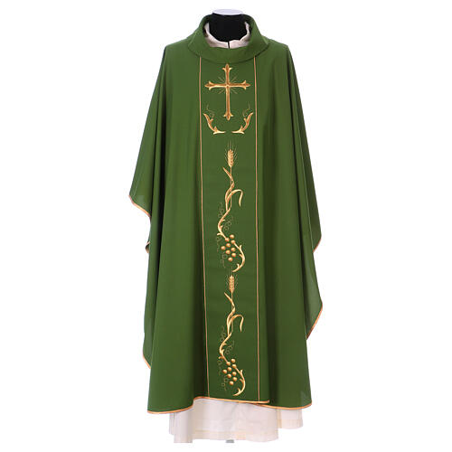 Chasuble in wool and polyester with cross and wheat design 3