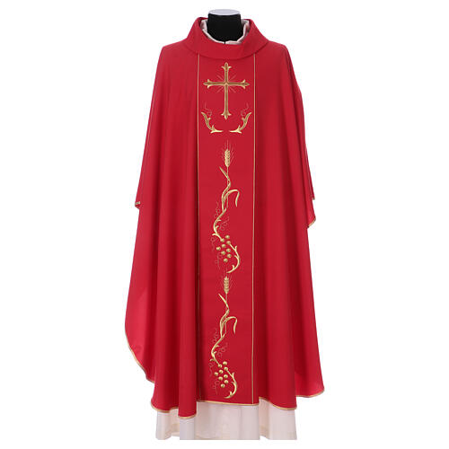 Chasuble in wool and polyester with cross and wheat design 4