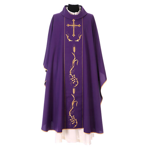 Chasuble in wool and polyester with cross and wheat design 6