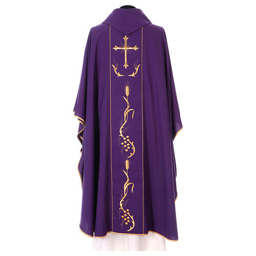 Chasuble in wool and polyester with cross and wheat design 8