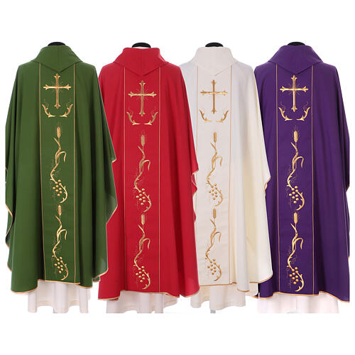 Chasuble in wool and polyester with cross and wheat design 9