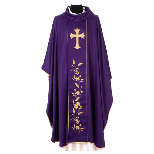 Chasuble 100% polyester, golden cross with rays 7