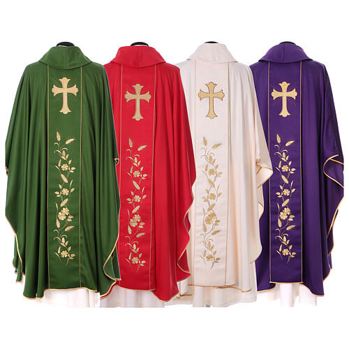 Chasuble 100% polyester, golden cross with rays 8
