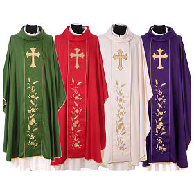 Chasuble with golden cross and traits of lights, 100% polyester