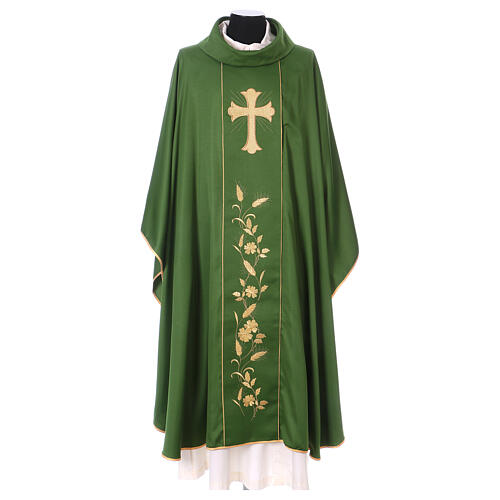 Chasuble with golden cross and traits of lights, 100% polyester 3