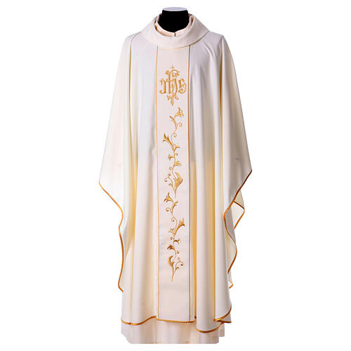 Chasuble with flowers and golden pattern, 80% polyester 20% wool 6
