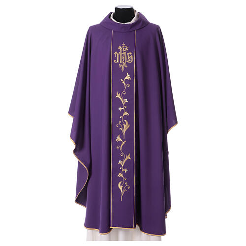 Chasuble with flowers and golden pattern, 80% polyester 20% wool 7