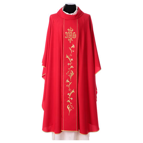 Chasuble with flowers and golden decorations, 80% polyester 20% wool 5