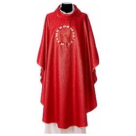 Red chasuble with dove in a circle, 100% polyester