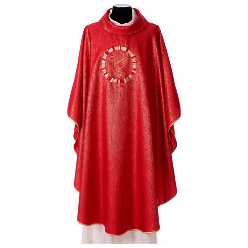 Red chasuble with dove in a circle, 100% polyester 1