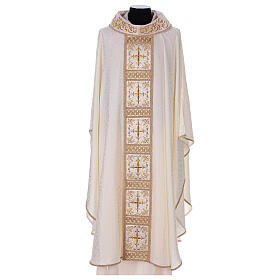 Chasuble with golden crosses on orphrey, 64% acetate 36% viscose Gamma