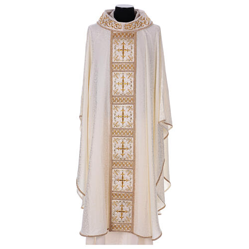 Chasuble with golden crosses on orphrey, 64% acetate 36% viscose Gamma 1