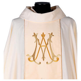 Ivory Marian chasuble with golden lilies and Mary's monogram