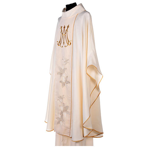 Ivory Marian chasuble with golden lilies and Mary's monogram 4