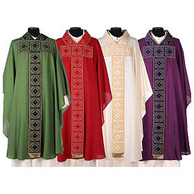Chasuble with velvet orhprey, golden embroidery, viscose and polyester, 4 colours