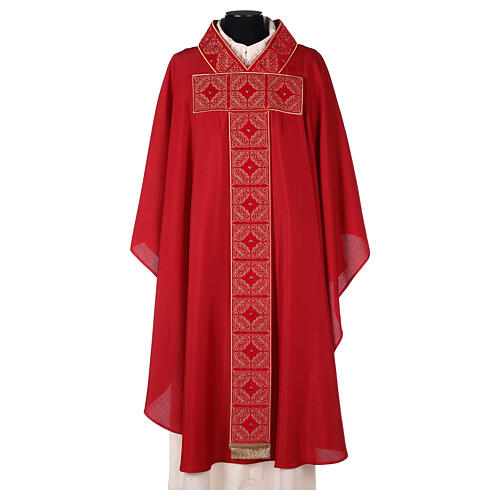 Chasuble with velvet orhprey, golden embroidery, viscose and polyester, 4 colours 4