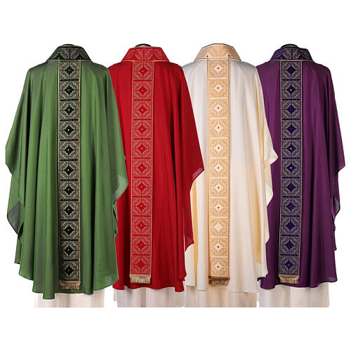 Chasuble with velvet orhprey, golden embroidery, viscose and polyester, 4 colours 8