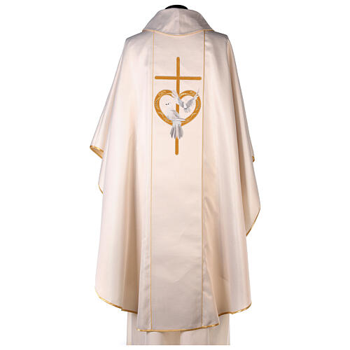 Polyester chasuble with embroidery of cross and doves 4