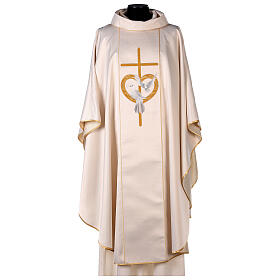 Embroidered chasuble with cross doves polyester