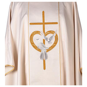Embroidered chasuble with cross doves polyester