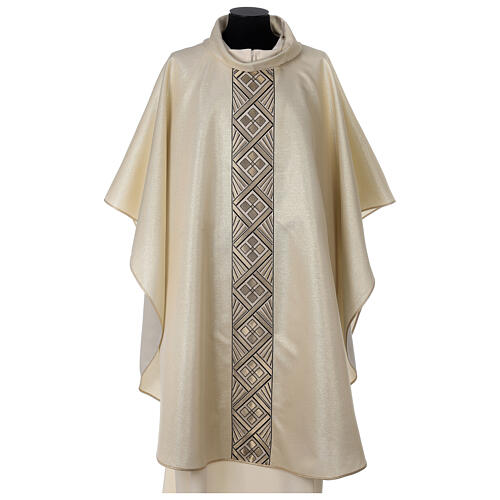 Gold coloured chasuble with gold embroidered gallon 1