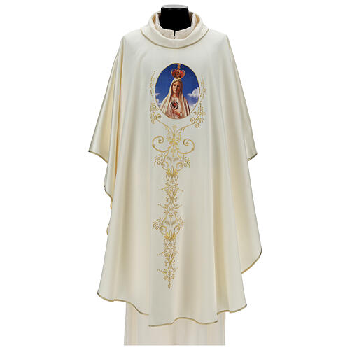 Chasuble avec Notre-Dame de Fatima couleur ivoire 1